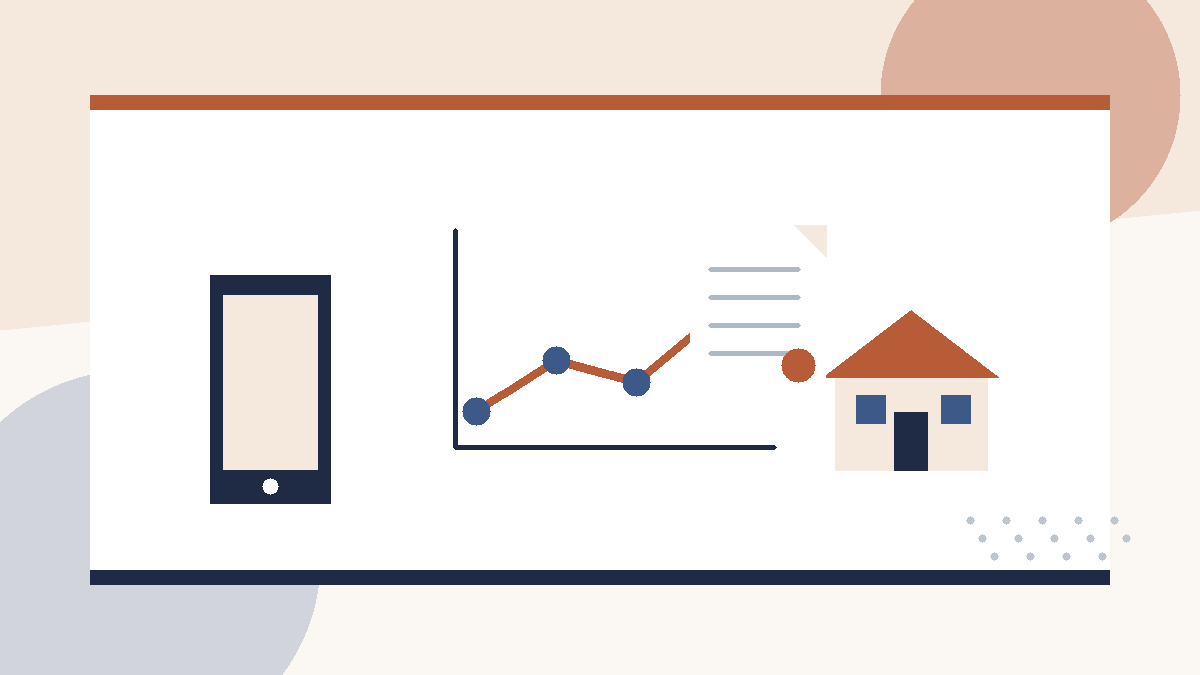 Signaux finance et crédit immobilier avec graphique de taux et application bancaire stylisée