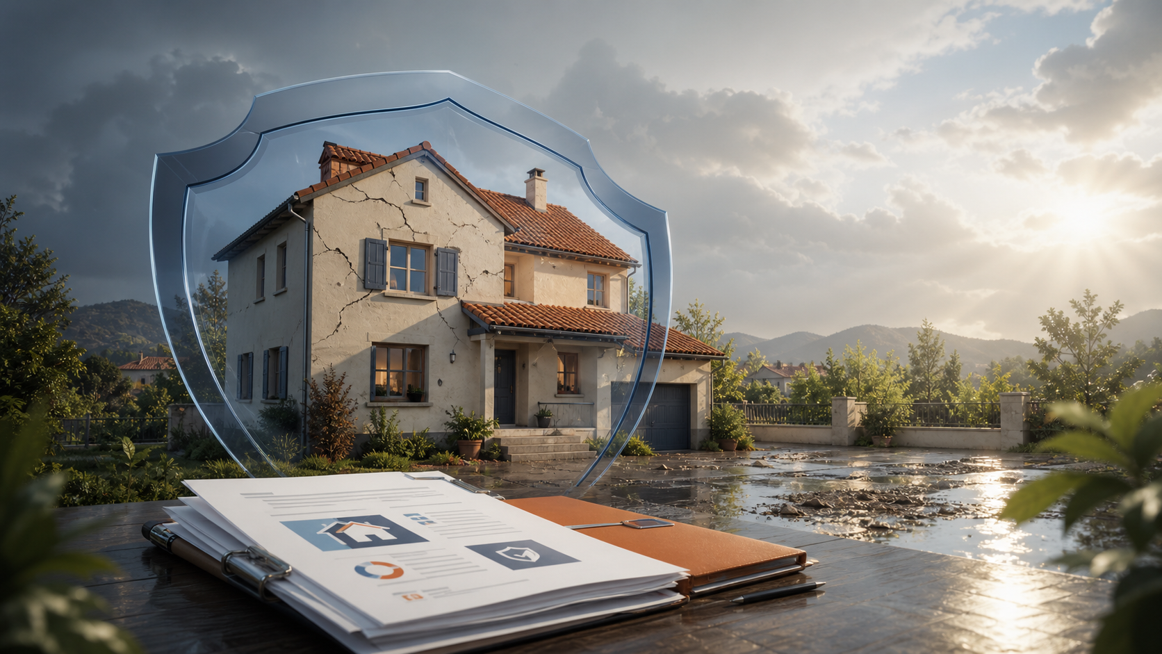 Illustration éditoriale ExpertAssur.net — Catastrophes naturelles : ce que les mesures du Gouvernement changent pour l’assurance habitation