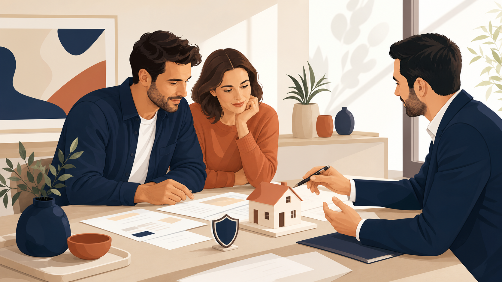 Emprunteur consultant un dossier de prêt immobilier avec une protection assurance.