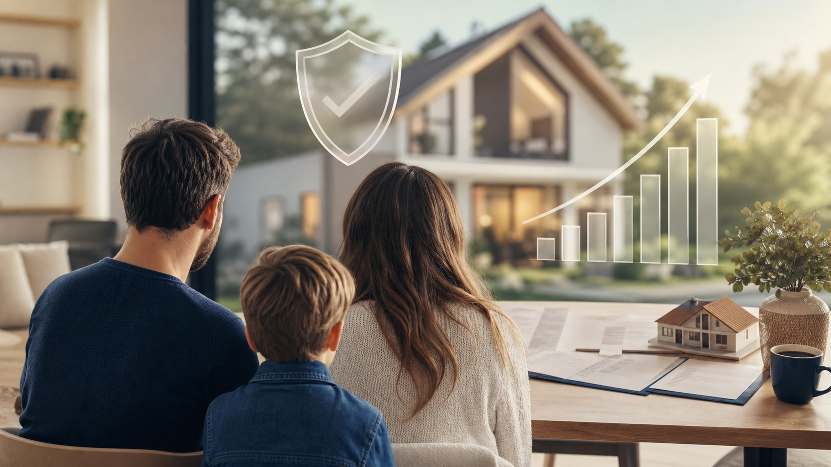 Illustration assurance emprunteur 2026 avec dossier de crédit immobilier et bouclier de protection
