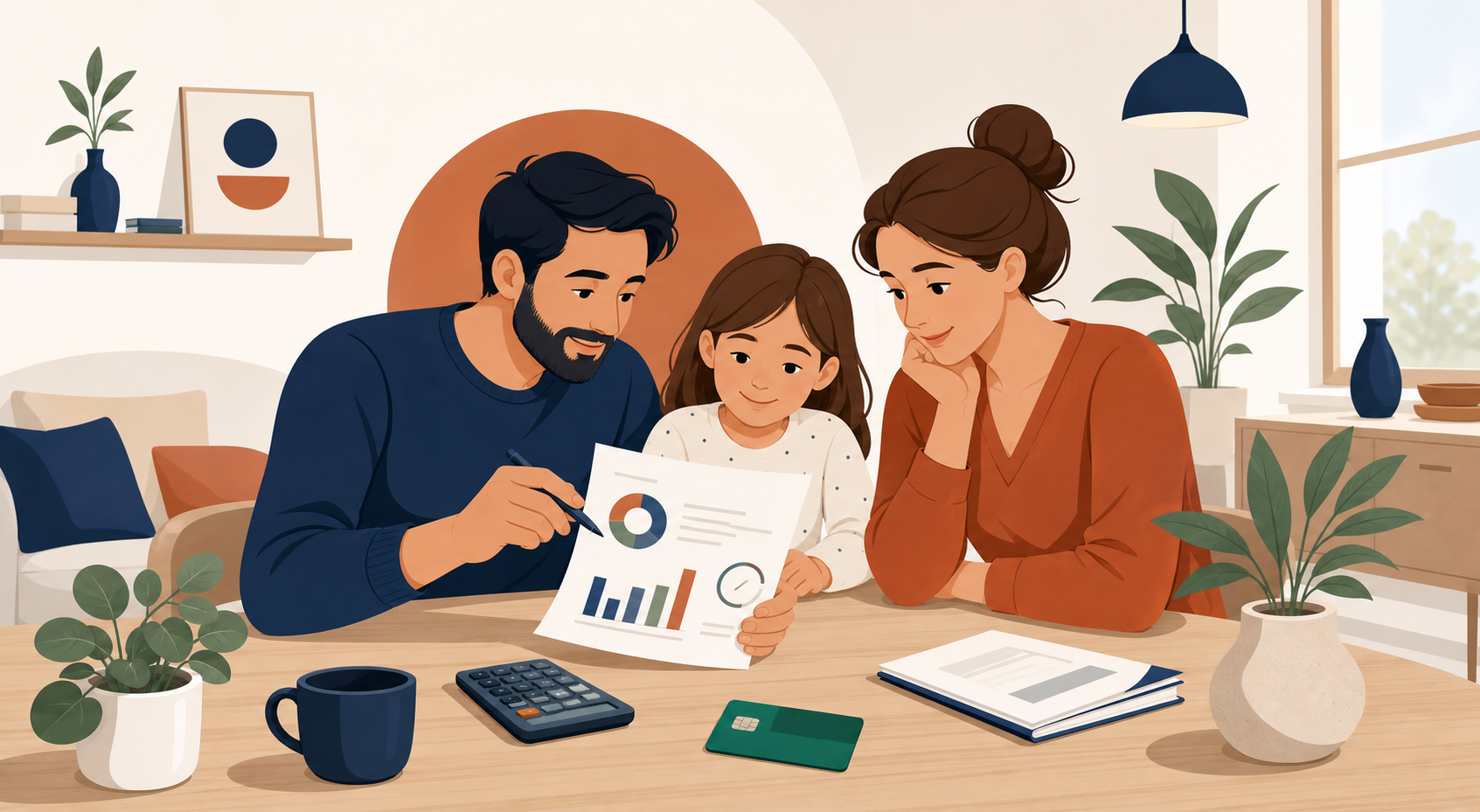 Famille comparant les remboursements de mutuelle santé à table