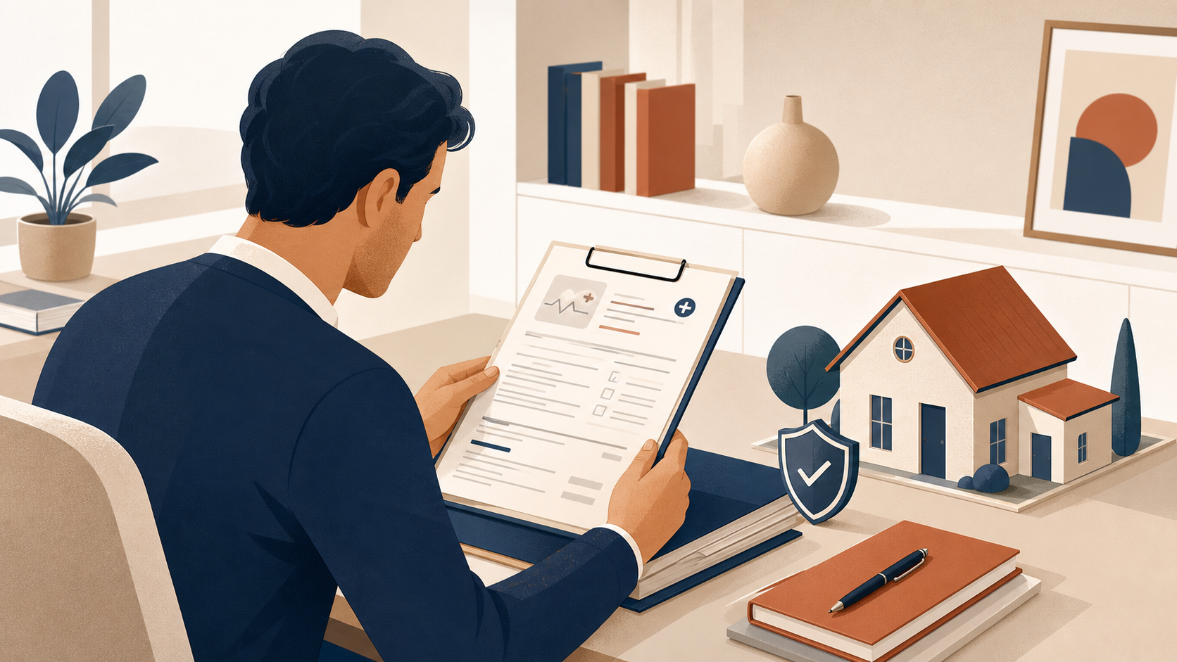 Emprunteur consultant un questionnaire de santé pour son assurance de prêt immobilier.