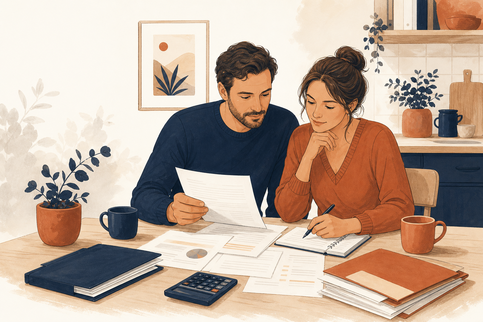 Un ménage examine son budget et ses crédits avant un rachat de crédit
