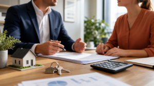 Dossier de crédit immobilier et calculatrice pour suivre les taux bancaires fin juillet 2026.