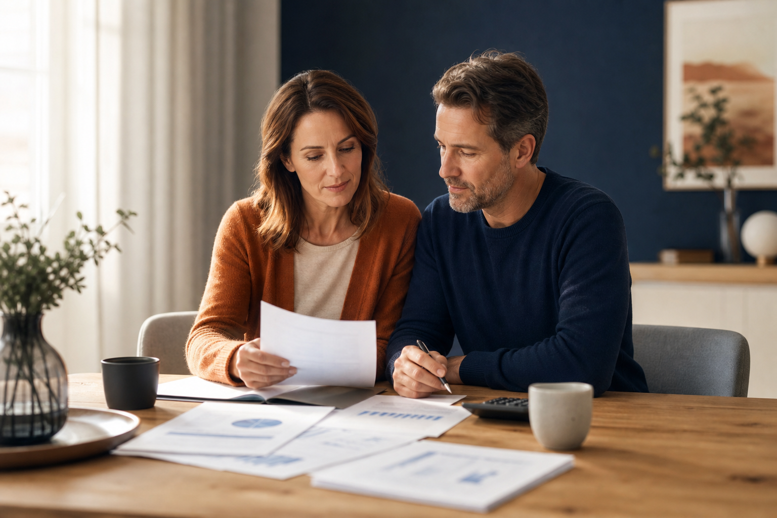 Couple examinant un crédit immobilier commun après une séparation