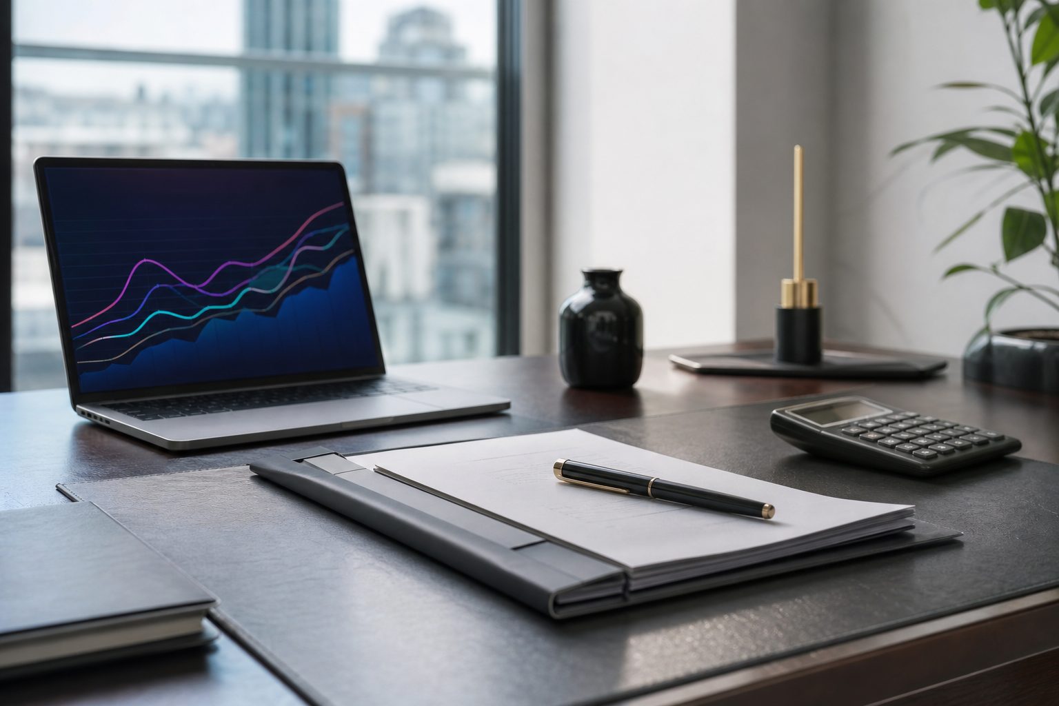 Dossier de crédit et graphiques financiers dans un bureau professionnel