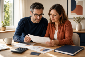 Foyer examinant un relevé et une carte bancaire pour reprendre la main sur un crédit renouvelable.