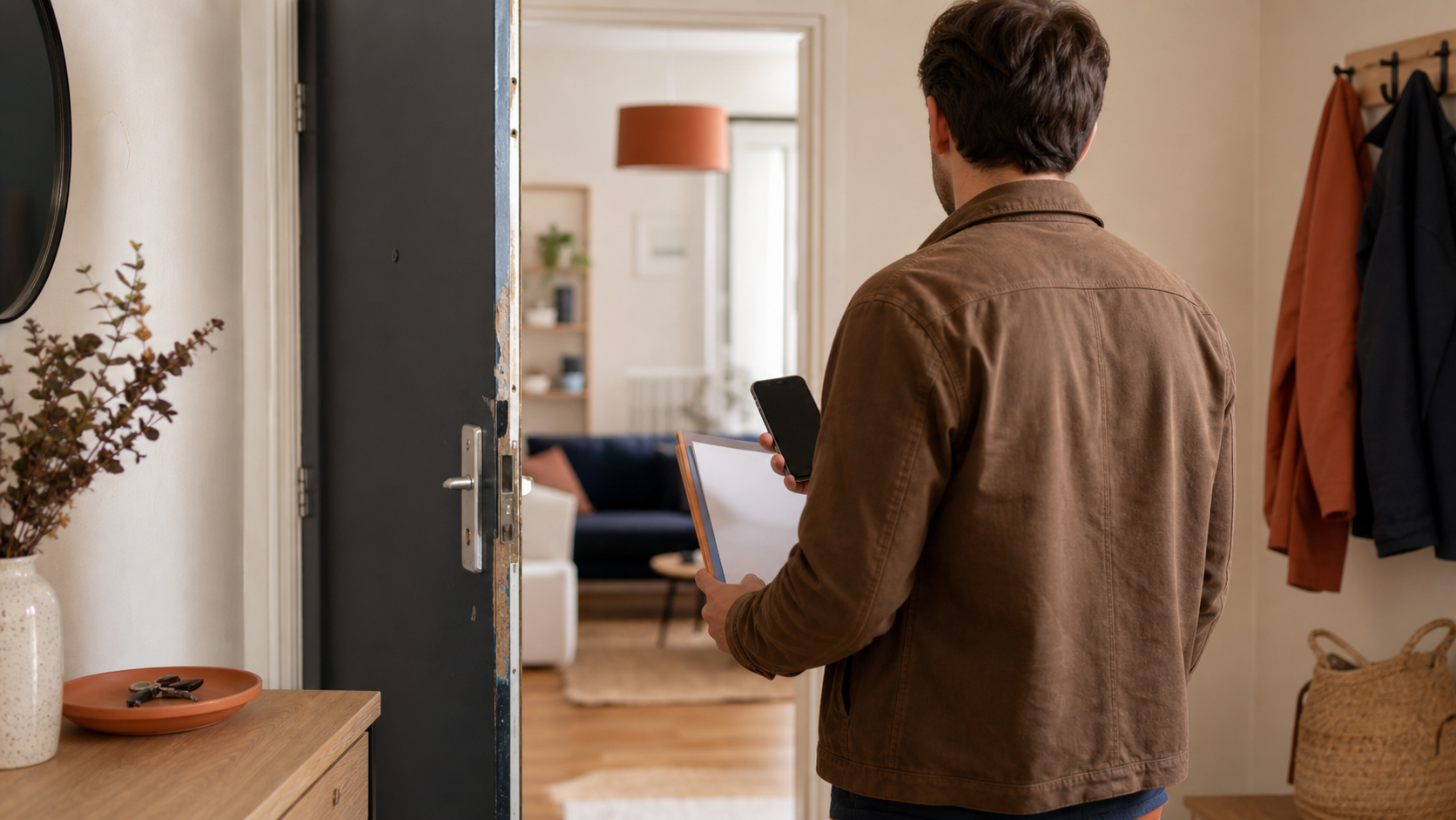 Porte d’appartement après un vol avec effraction et dossier d’assurance habitation