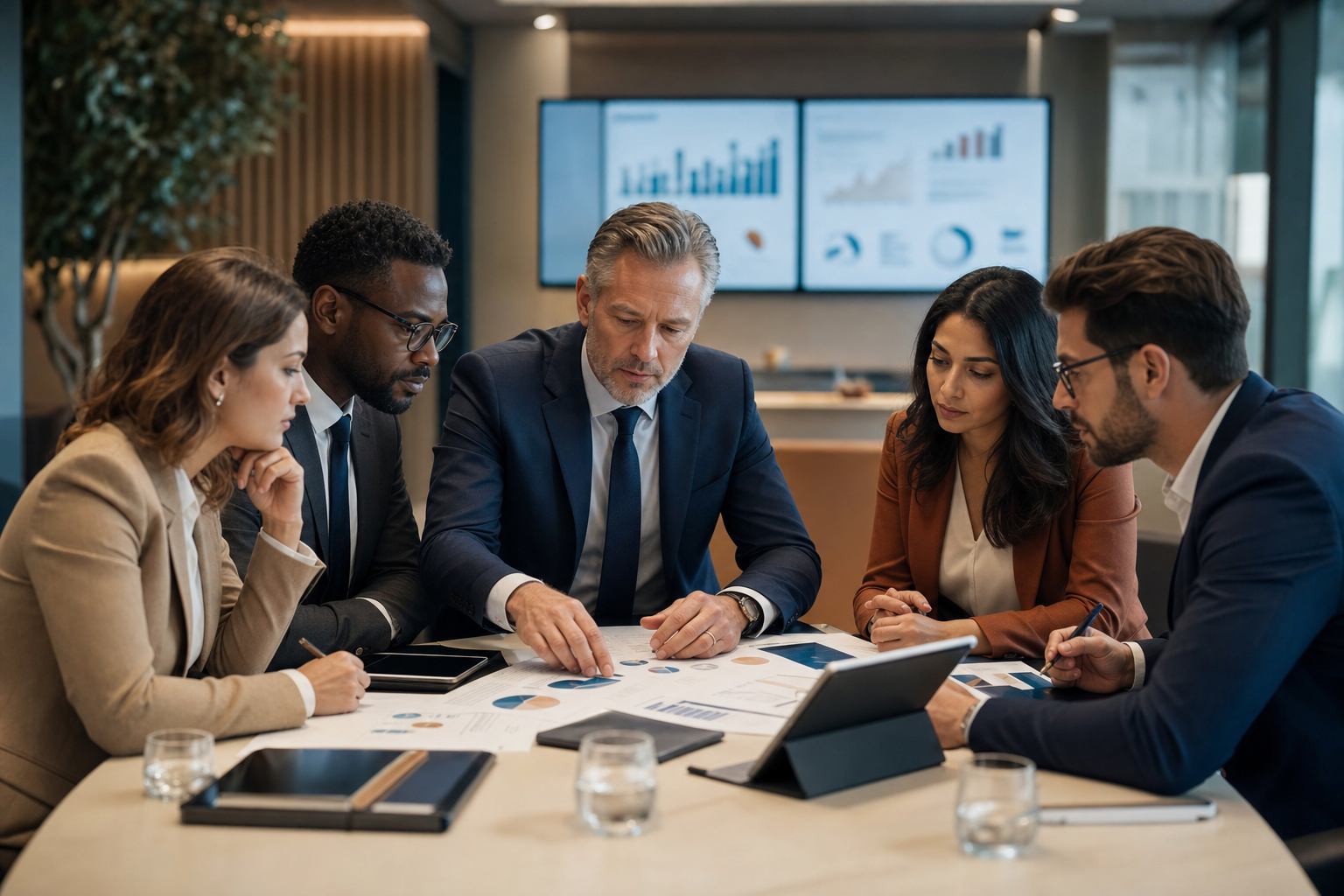 Professionnels de la banque, du paiement et du courtage autour d’un projet de financement.