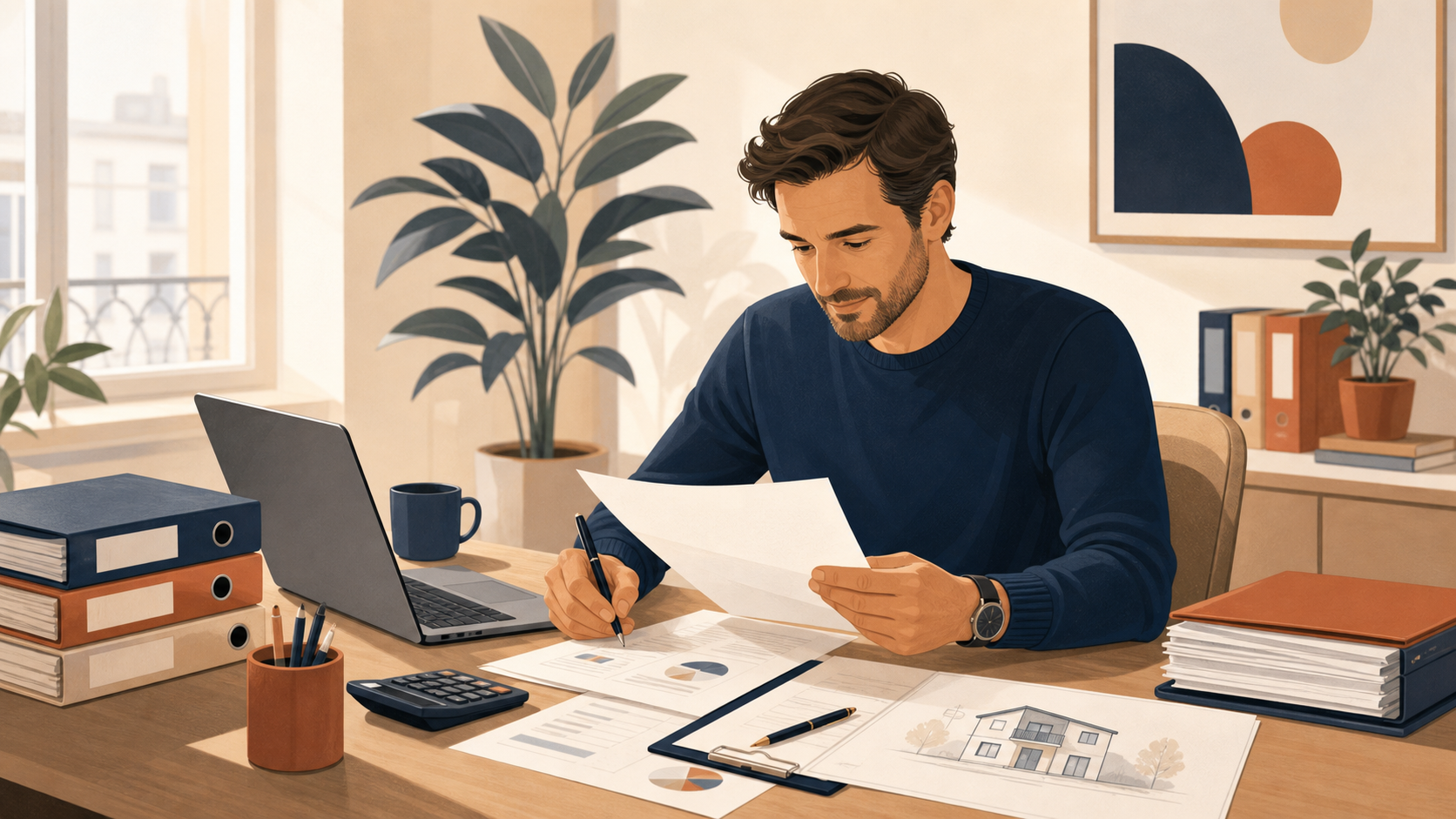 Travailleur indépendant préparant ses bilans pour un crédit immobilier