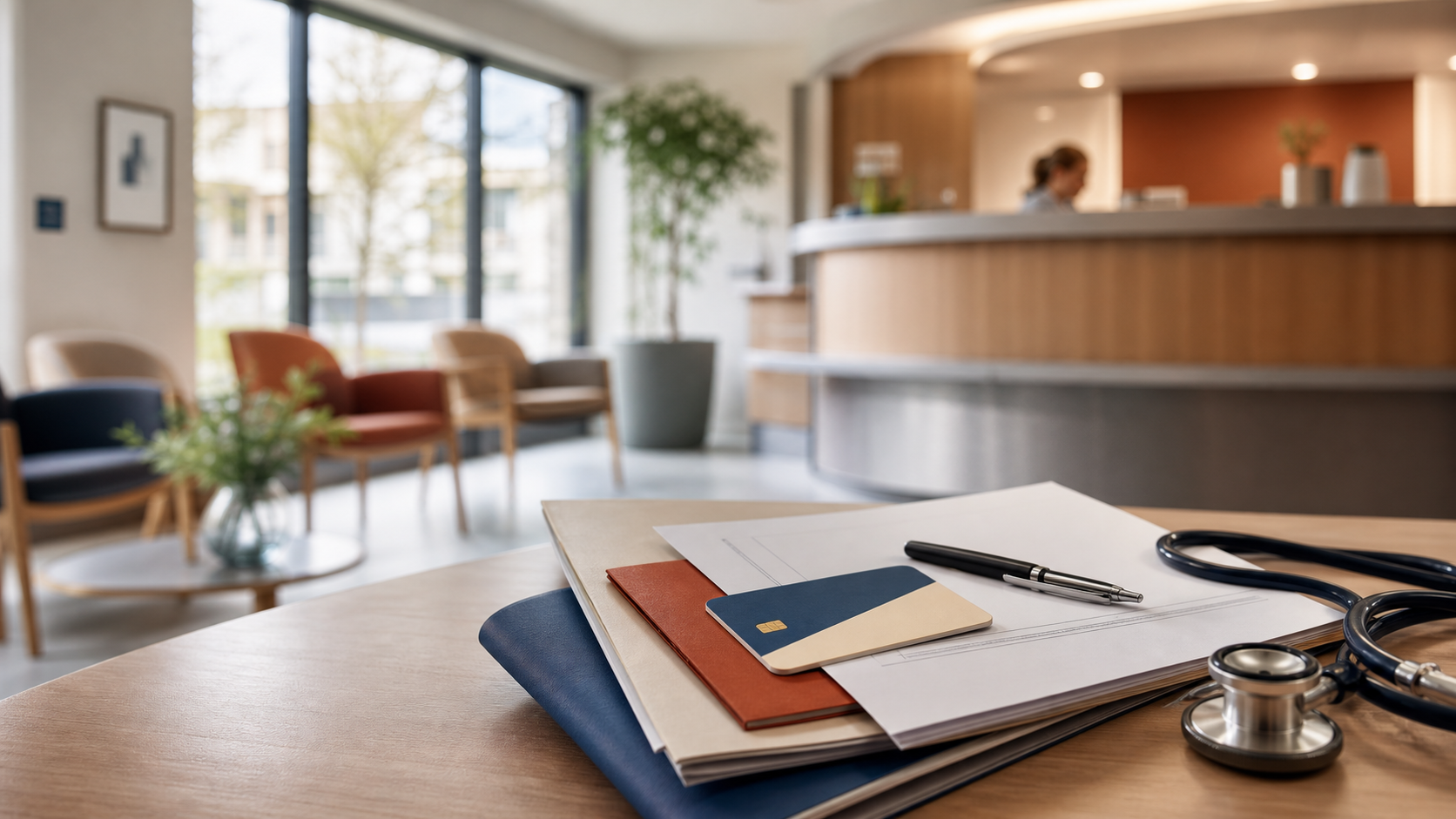 Documents de complémentaire santé dans un environnement hospitalier rassurant
