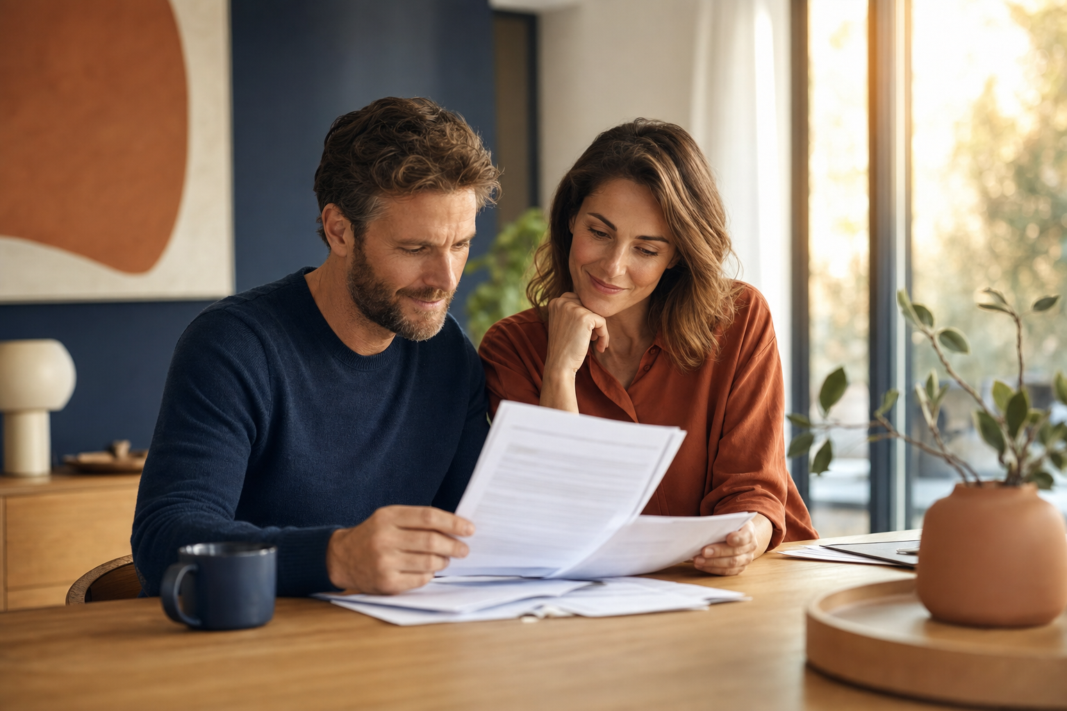 Couple relisant une offre de prêt immobilier avant le délai légal de signature