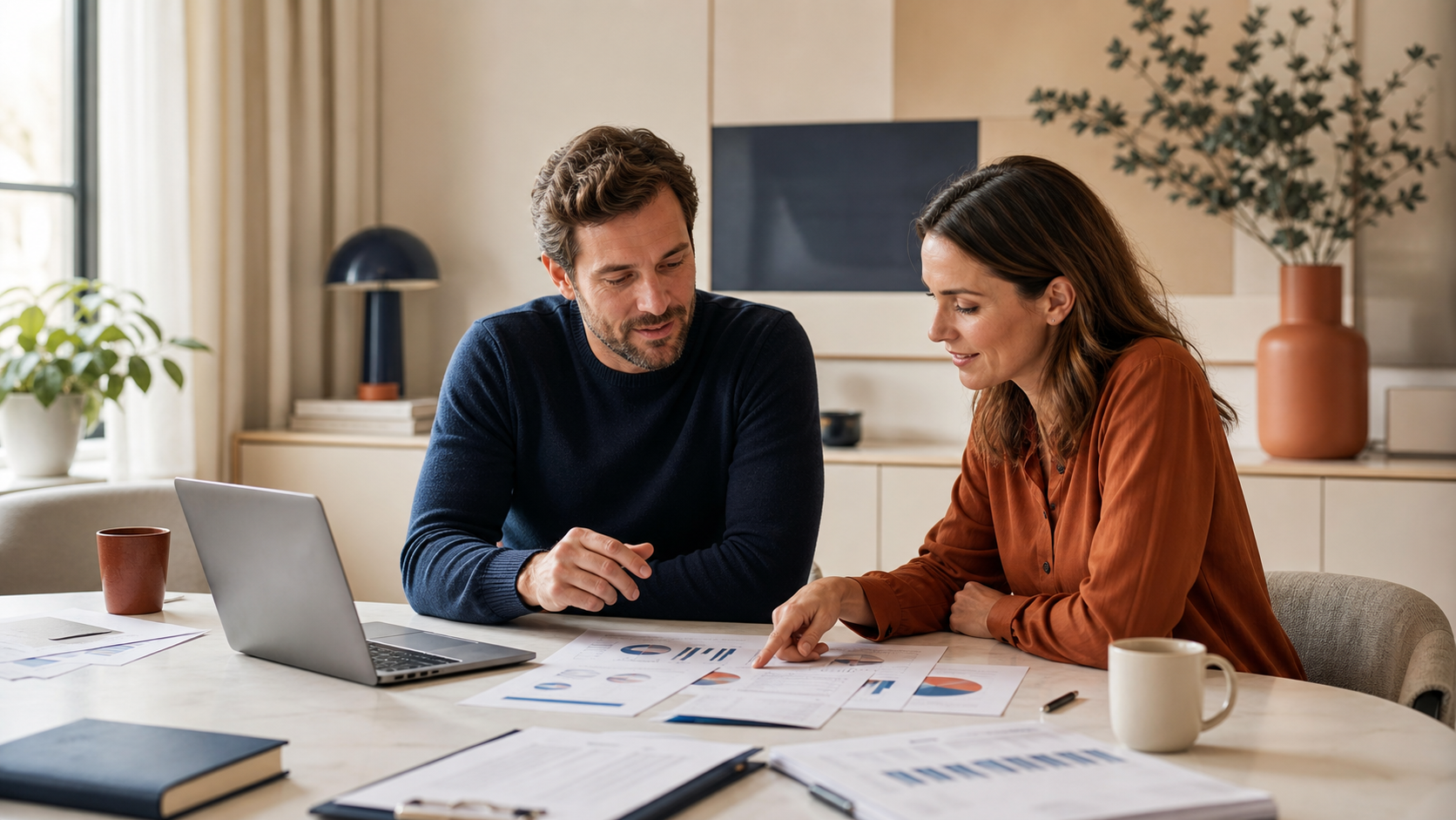 Couple comparant les quotités d’assurance emprunteur pour un prêt immobilier