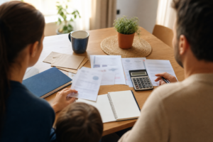 Budget familial et documents de crédit avant une démarche de surendettement