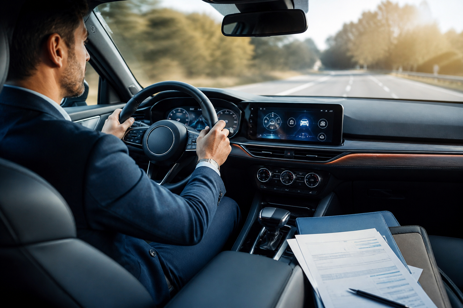 Conducteur, tableau de bord connecté et documents d’assurance auto