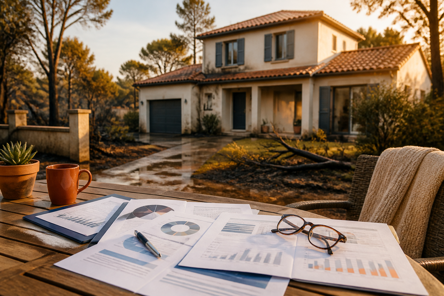 Maison et documents d’assurance après un sinistre climatique