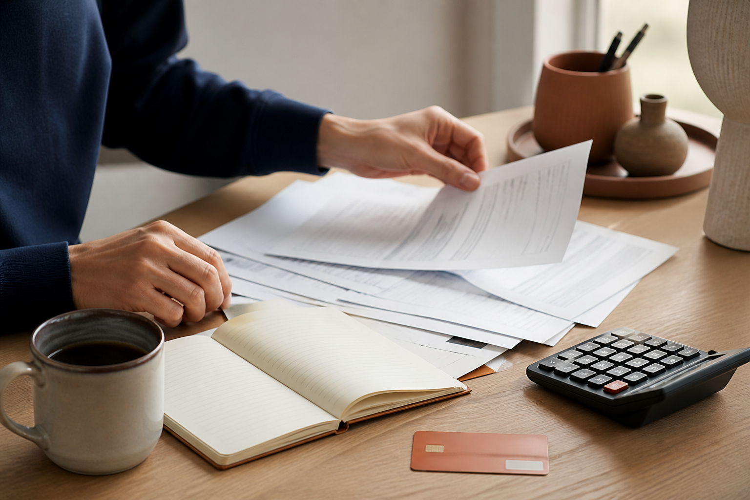 Personne organisant son budget pour régulariser un découvert avant une demande de prêt.