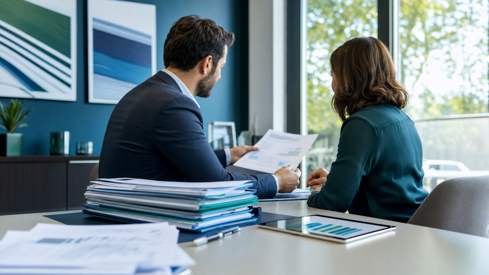 Conseiller assurance examinant un dossier de résiliation et d’indemnisation client