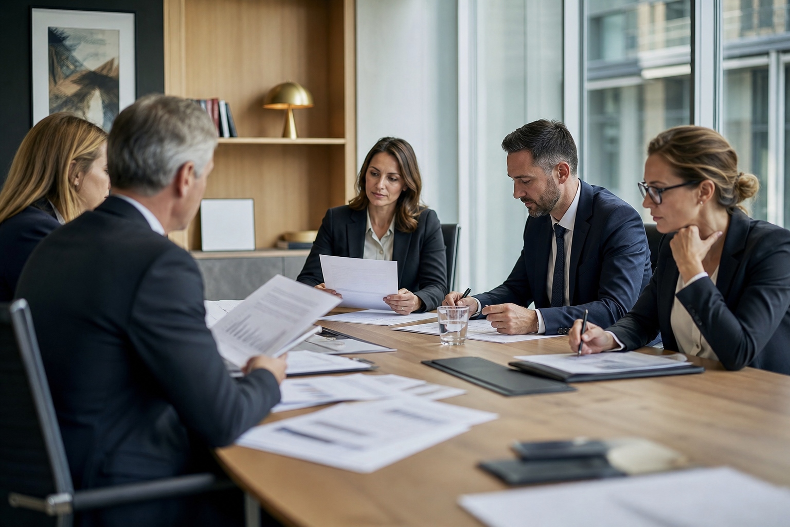 Professionnels de l’assurance analysant des dossiers de crédit privé