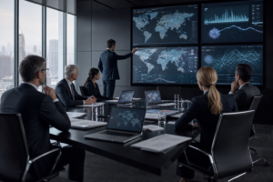 Réunion professionnelle sur les risques cyber et géopolitiques en assurance