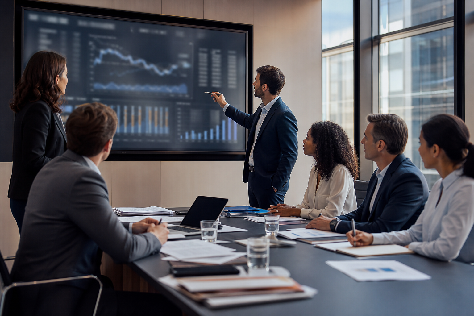 Professionnels banque fintech et courtage analysant des données financières