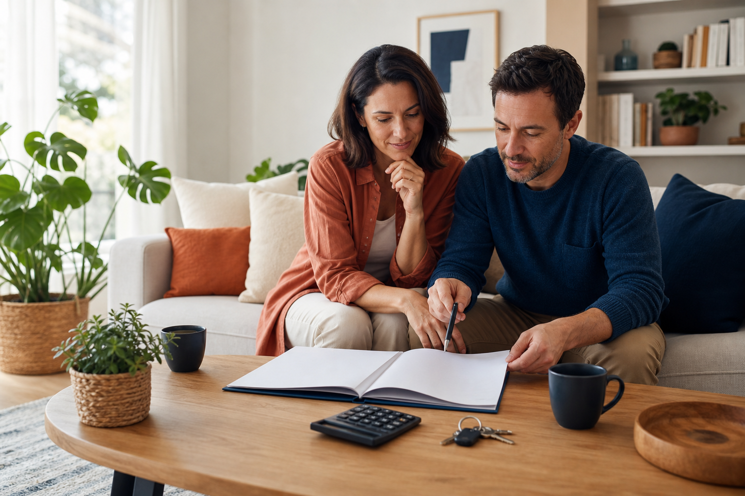 Assurés relisant leur franchise d’assurance habitation après un sinistre domestique.