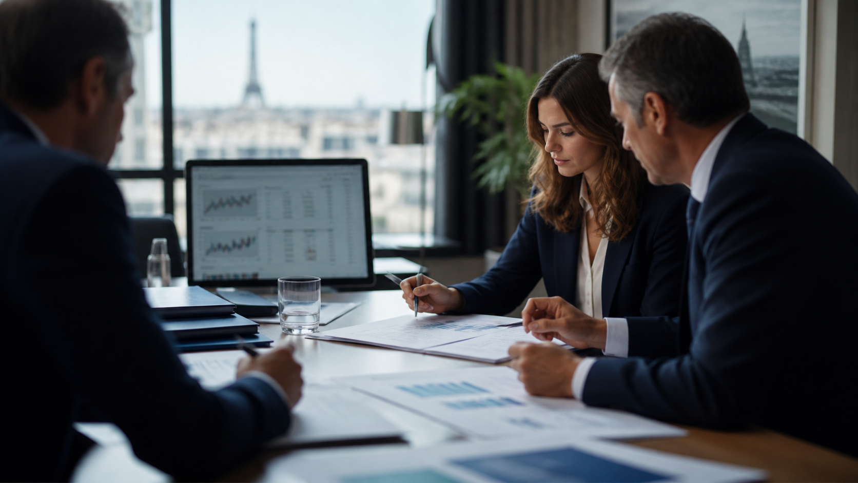 Professionnels de la finance analysant des couvertures de taux et des dérivés OTC