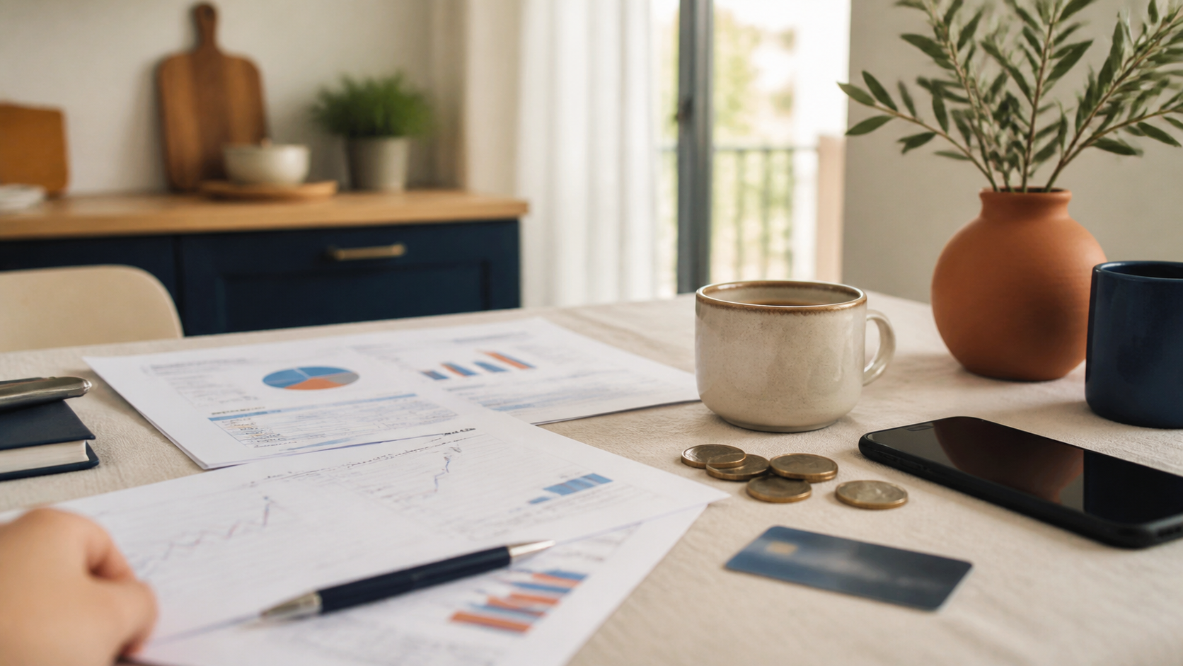 Budget familial et mini-crédit sur une table, sans marque visible