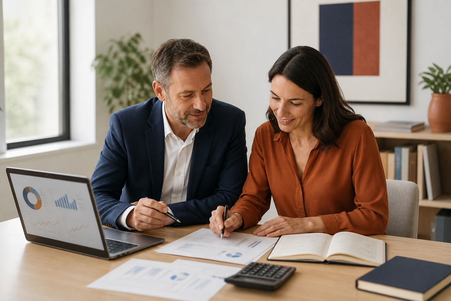 Dirigeant préparant un prévisionnel financier pour une demande de crédit professionnel.