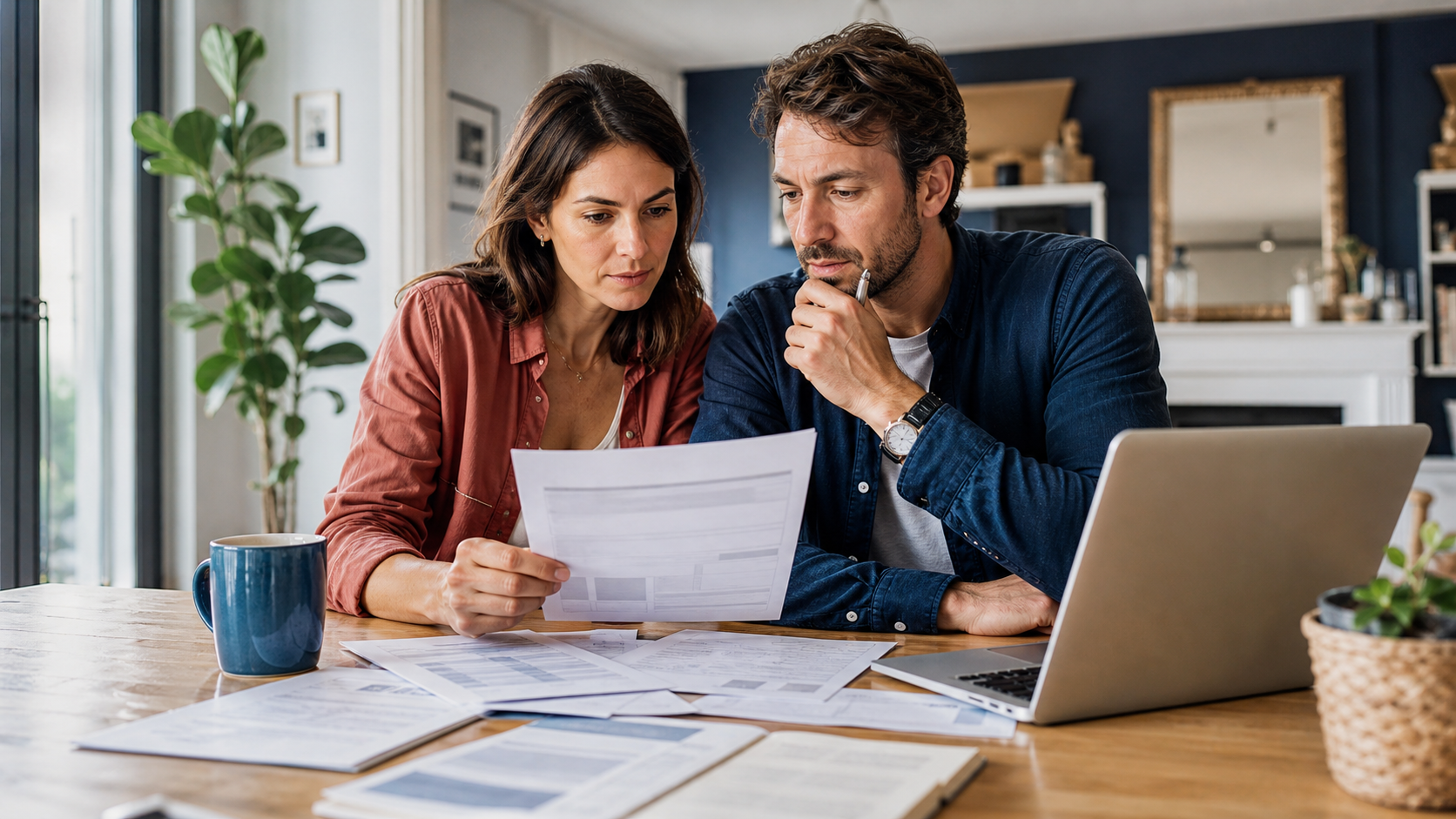 Couple relisant un questionnaire santé pour une assurance emprunteur