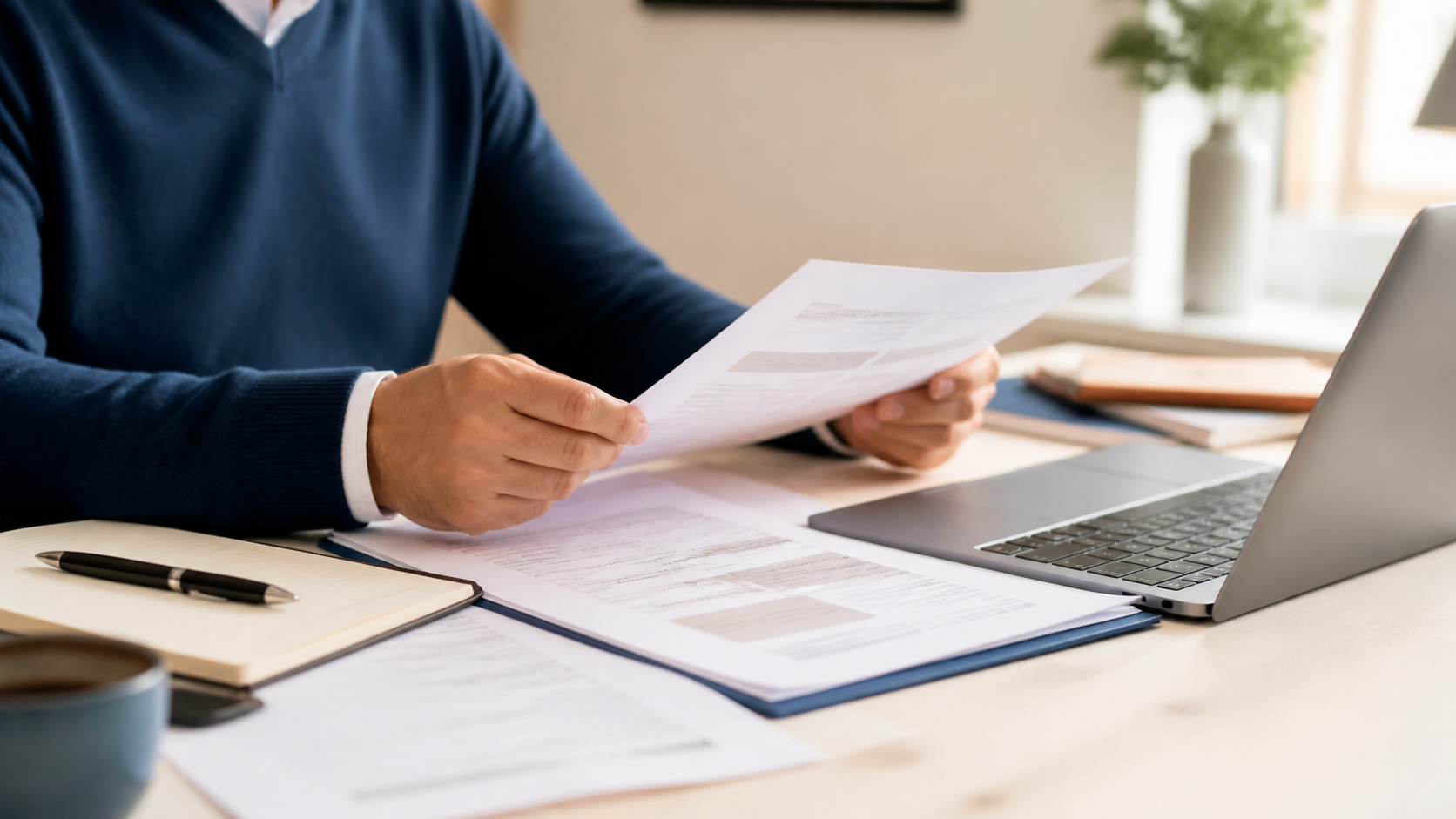 Professionnel indépendant relisant une attestation de RC Pro avant de signer un contrat client