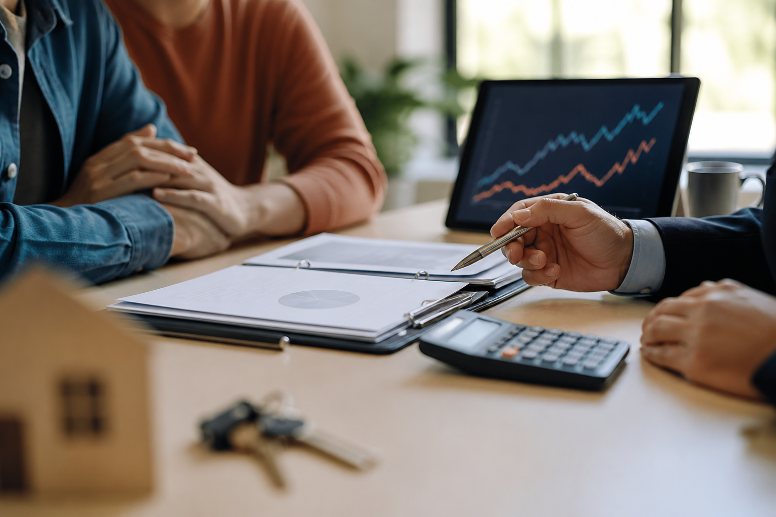 Dossier de crédit immobilier avec calculatrice pour comparer le coût total selon le taux