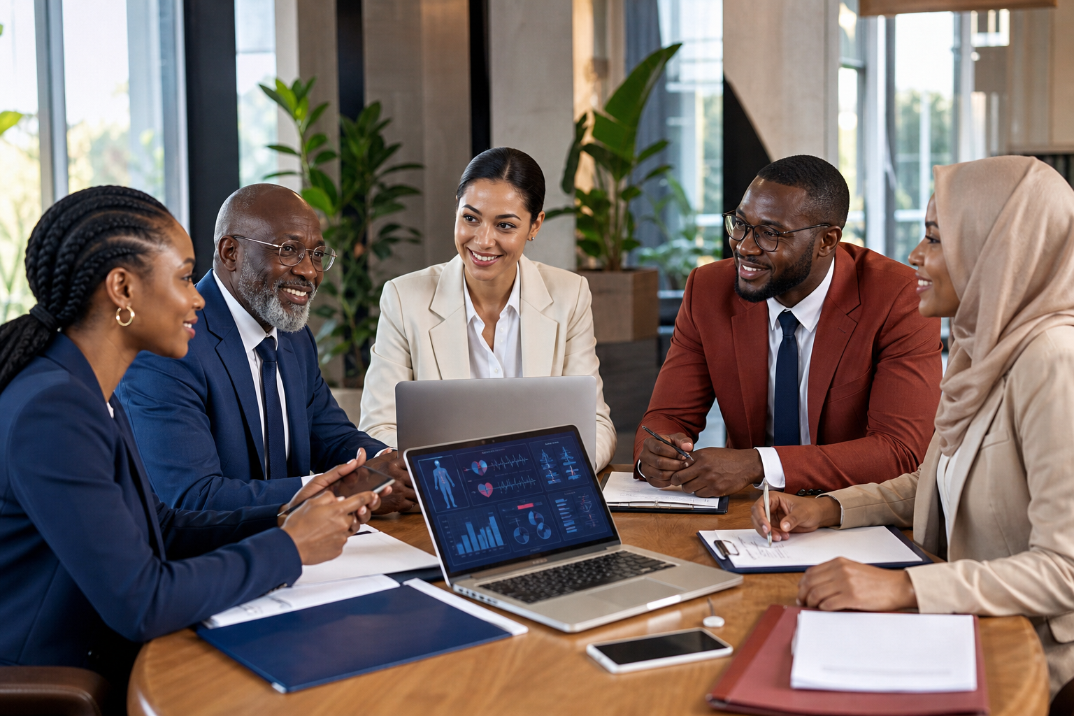 Professionnels analysant une solution d’assurance santé digitale francophone