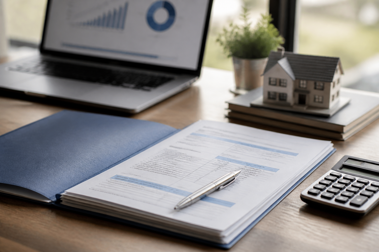 Dossier de crédit immobilier et graphiques de taux dans un bureau professionnel