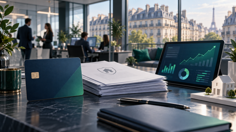 Illustration banque digitale, assurance et crédit en France