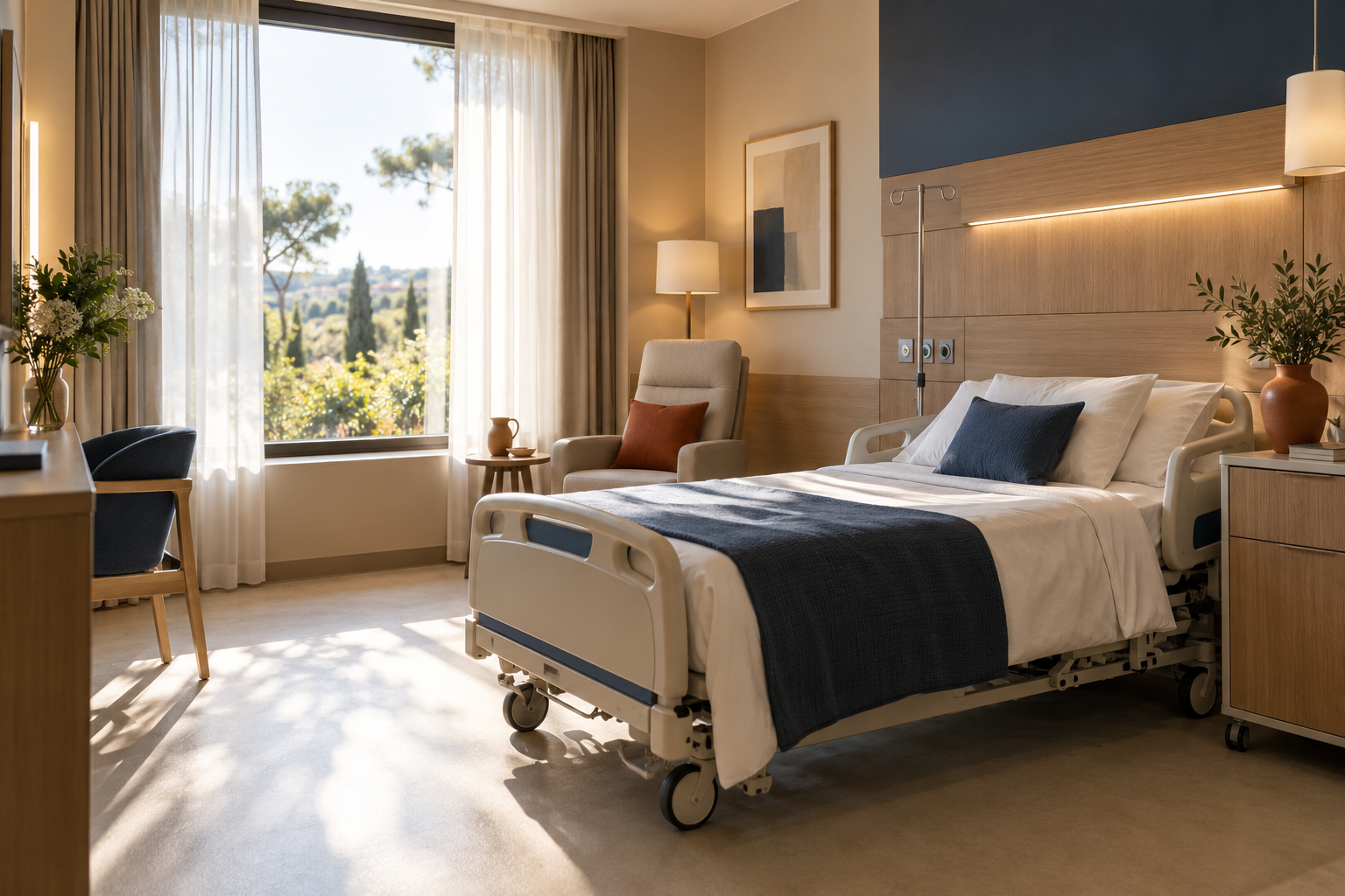 Chambre particulière vide dans un établissement hospitalier